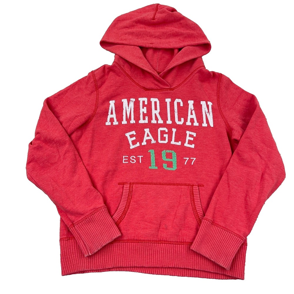 Vintage Y2K American Eagle Hoodie Women Large Blue Faded Spell Out AEO 2000s *